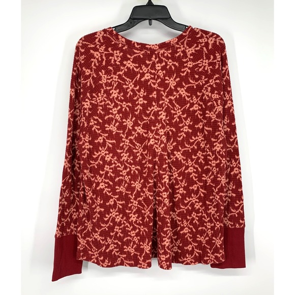Knox Rose Top Womens Plus Size 1X Red Floral Long Sleeve Thermal Waffle Knit NWT - Picture 6 of 8
